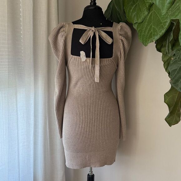 NWT Promesa Taupe Tan Ribbed Long Sleeve Sweater Mini Dress - Picture 6 of 9